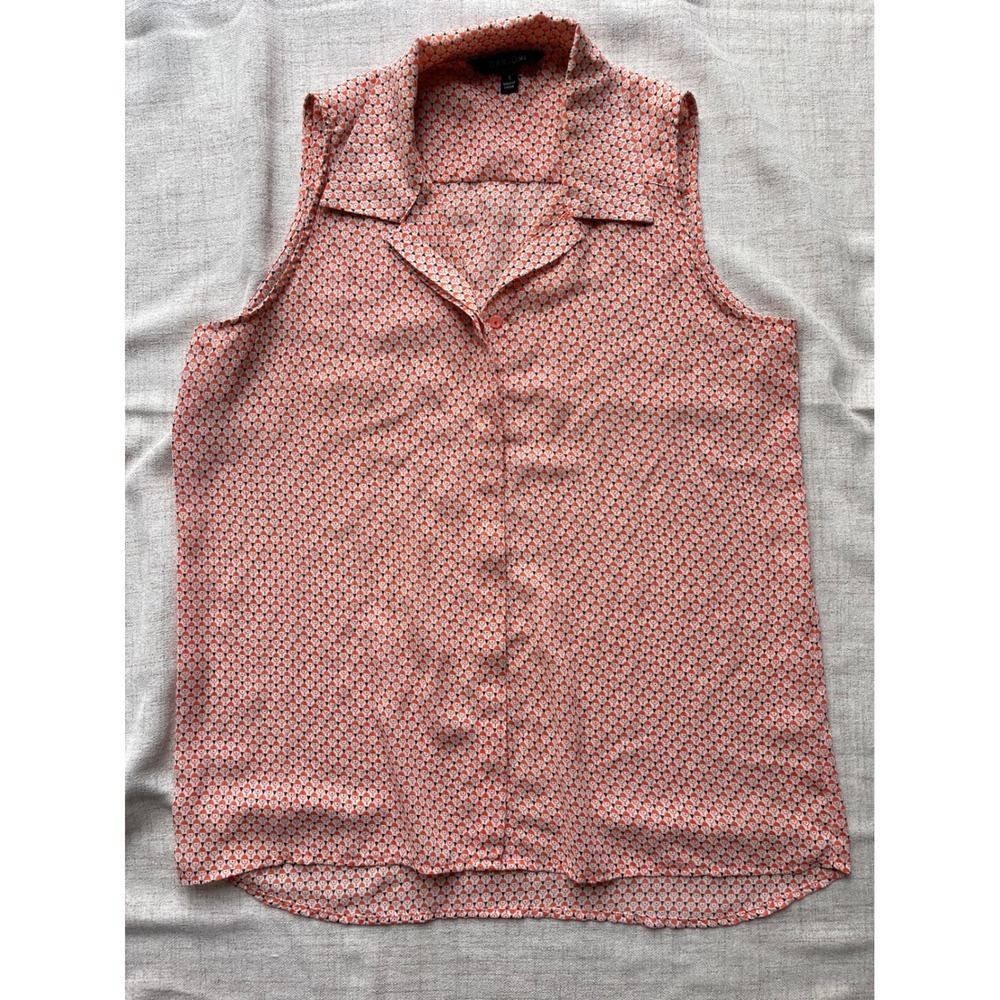 Darjoni Womens Orange Geometric Print Sleeveless Button Down Blouse Size S